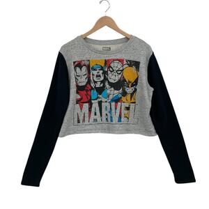 Marvel Heroes Gray Black Crop Top L Womens Spider-Man Iron Man Graphic Print